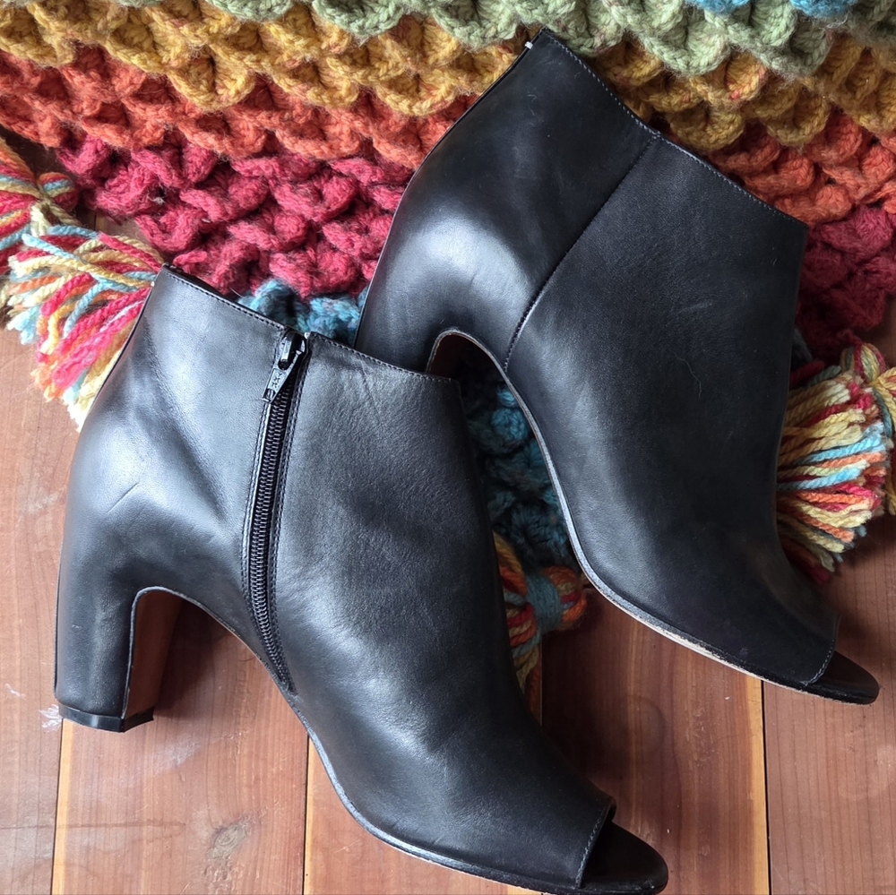 Maison Martin Margiela Black Leather Peep-Toe Ankle Booties